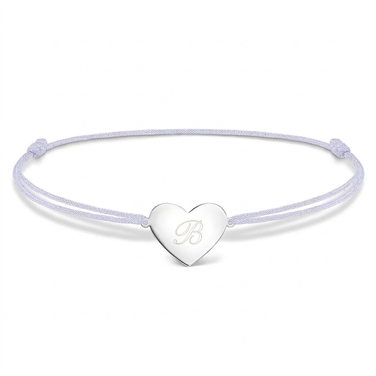 Bracelet à cordon personnalisé - cœur 15 x 13 mm - argent 925 - initiale