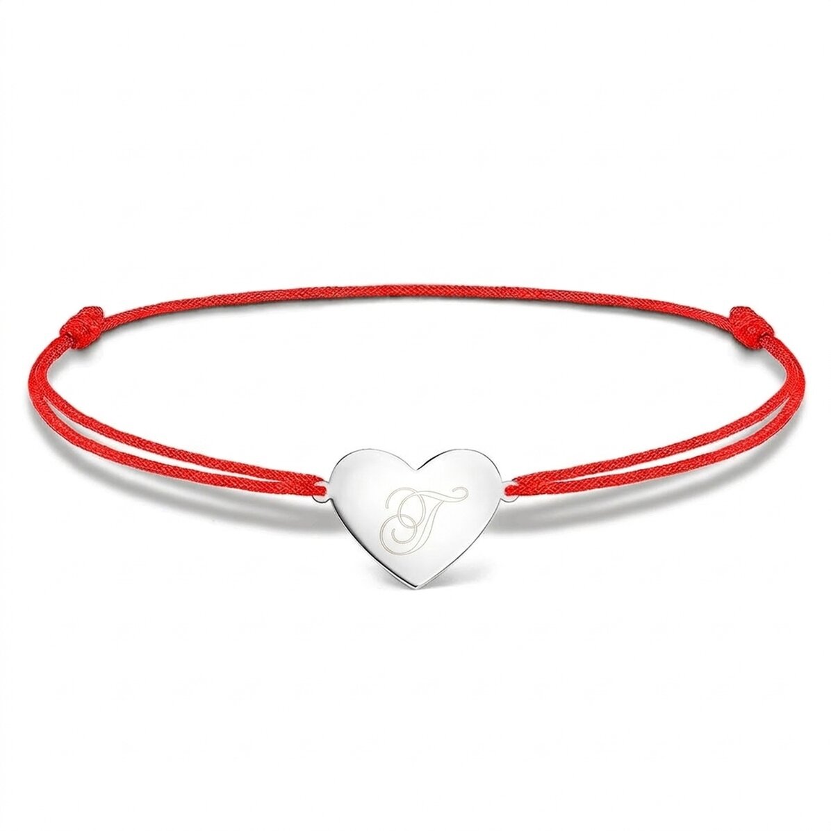 Bracelet à cordon personnalisé - cœur 15 x 13 mm - argent 925 - initiale 2