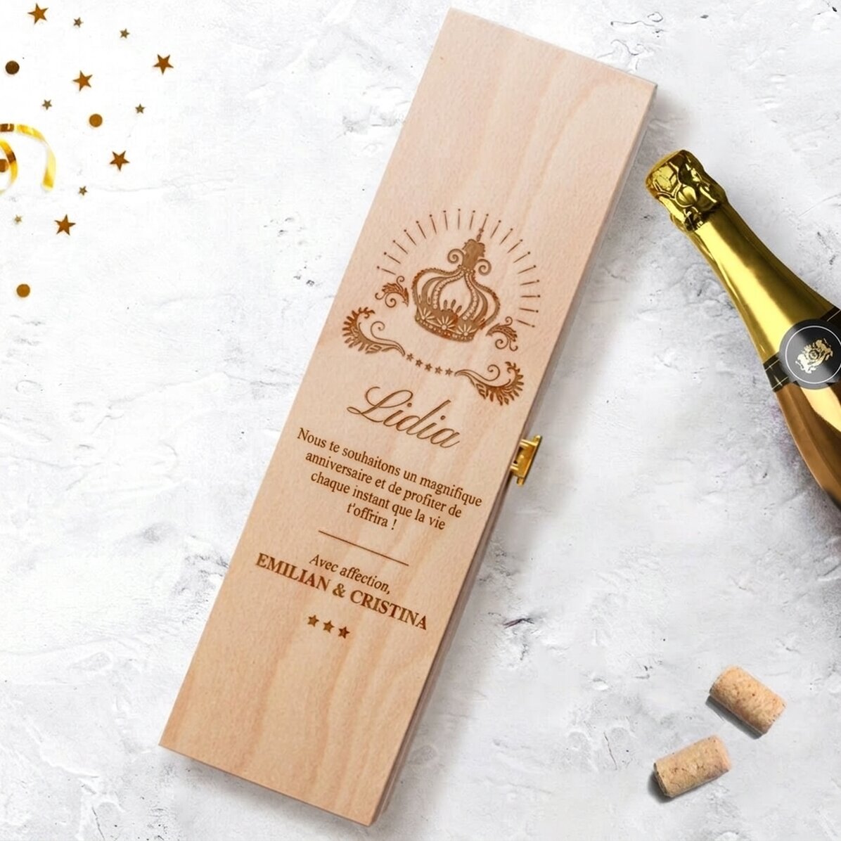 Coffret de vin mousseux personnalisé avec un message - Crown