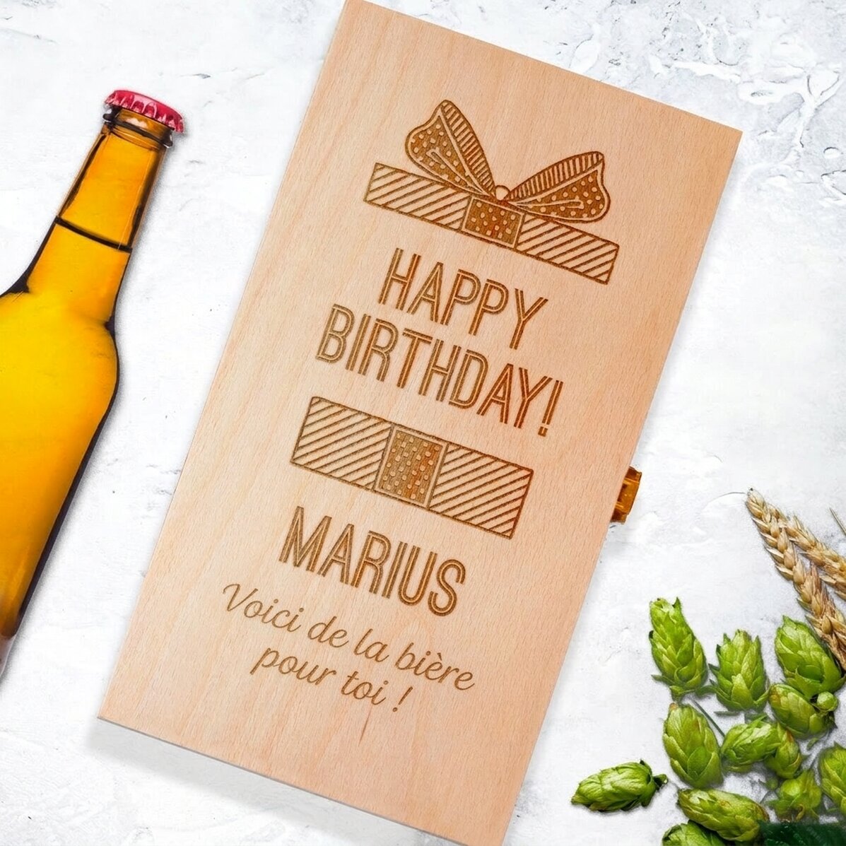 Caisse à bière personnalisée pour trois bouteilles - Cadeau