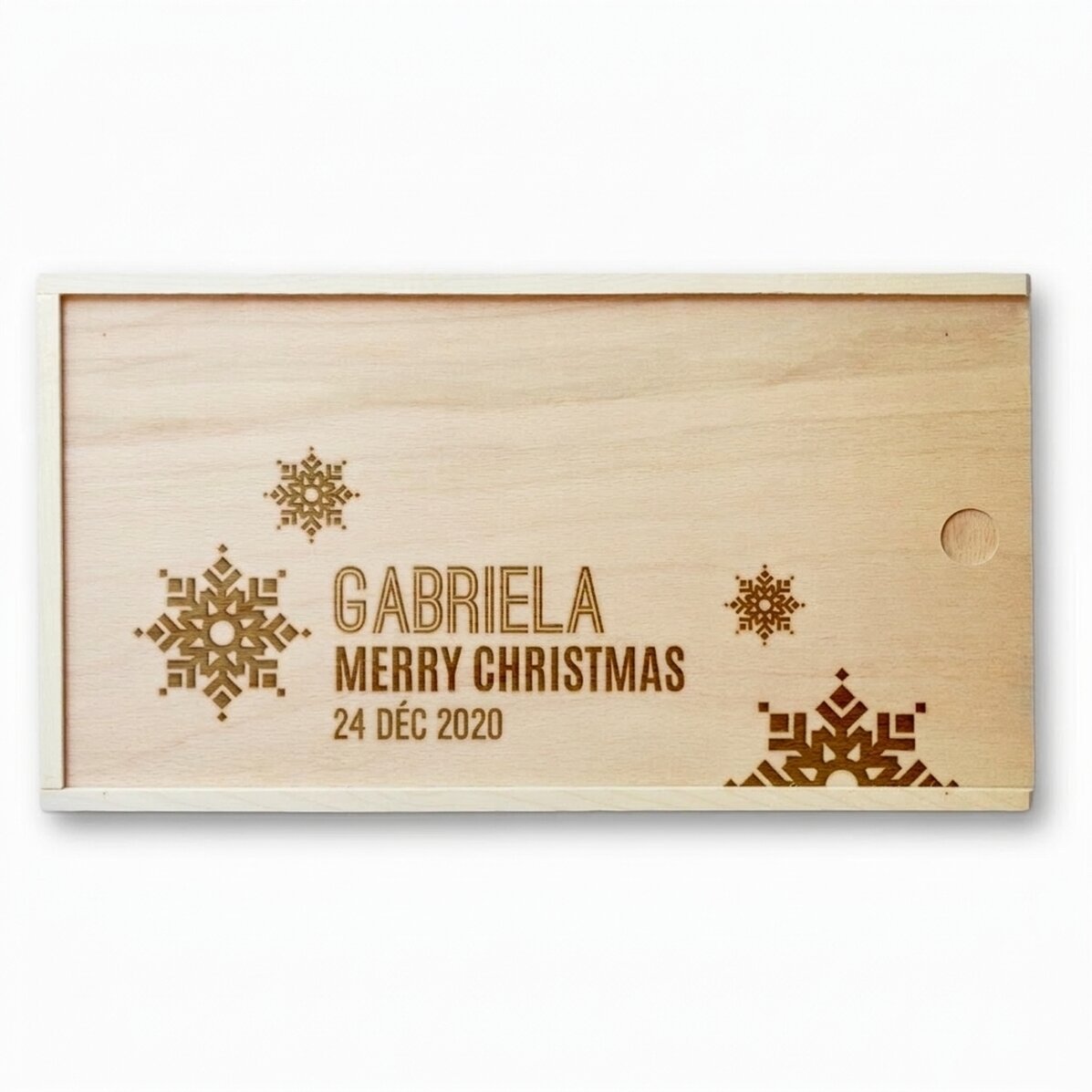 Coffret cadeau personnalisé en bois - Flocons de neige