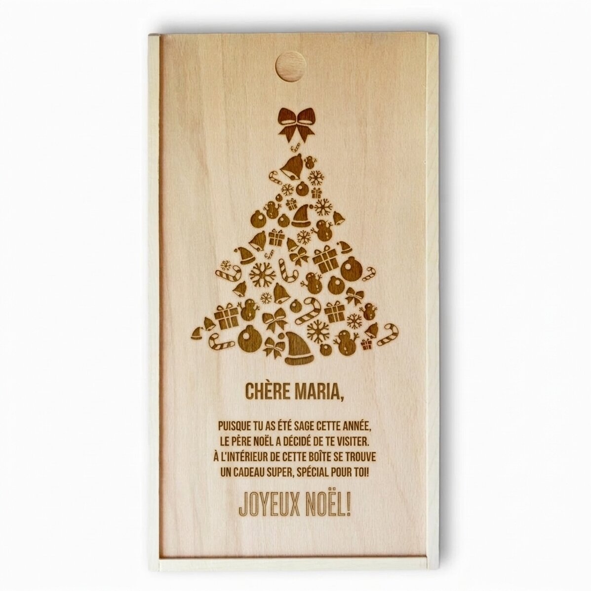 Coffret cadeau personnalisé en bois - Sapin de Noël