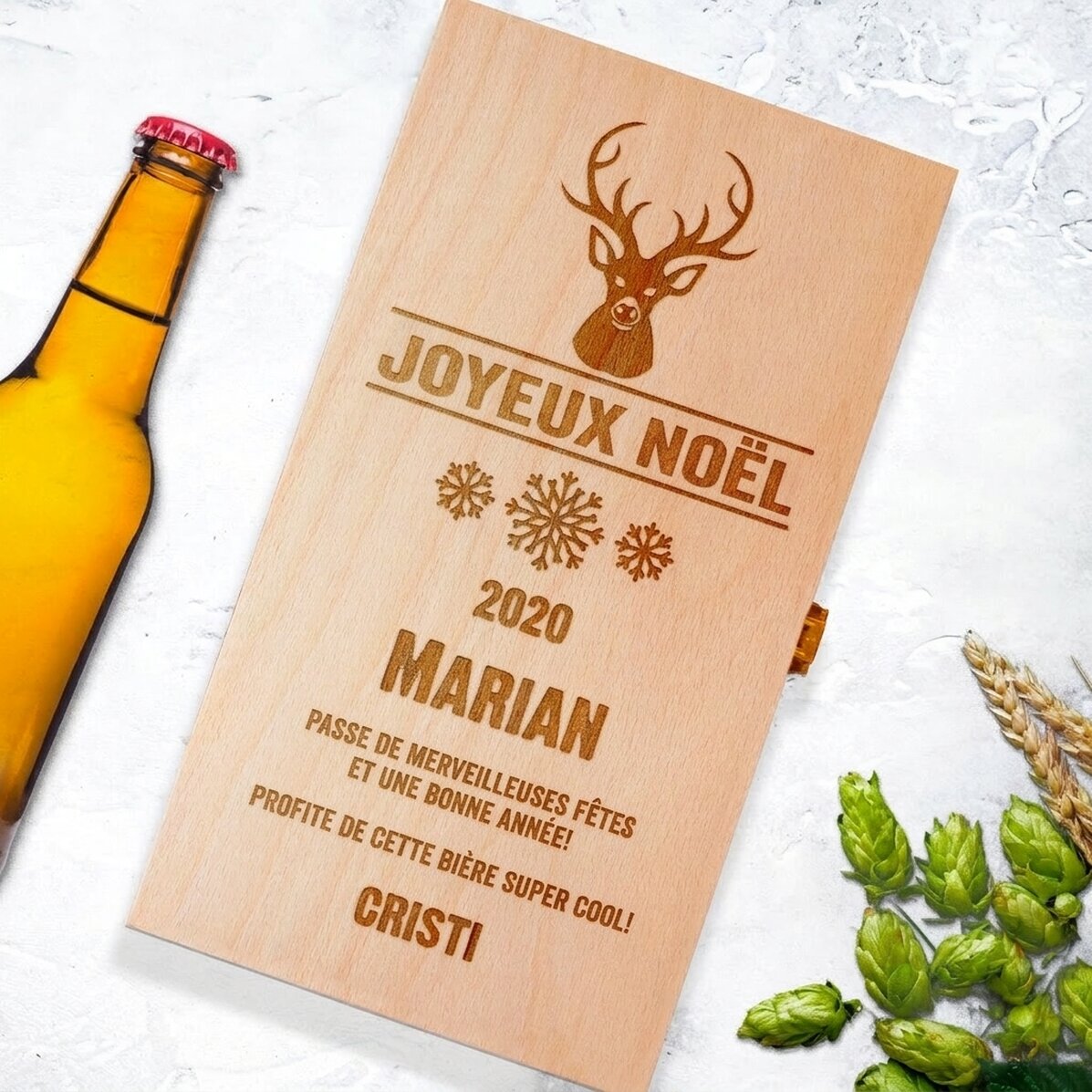 Caisse à bière personnalisée pour trois bouteilles - Ren
