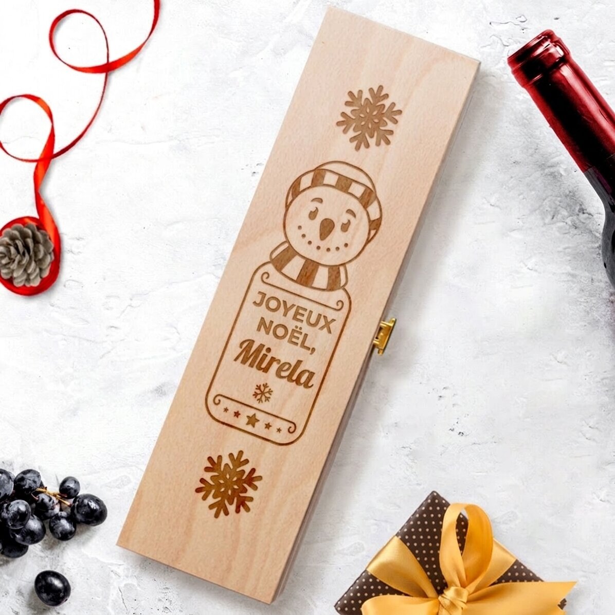 Caisse de vin personnalisée - Bonhomme de neige