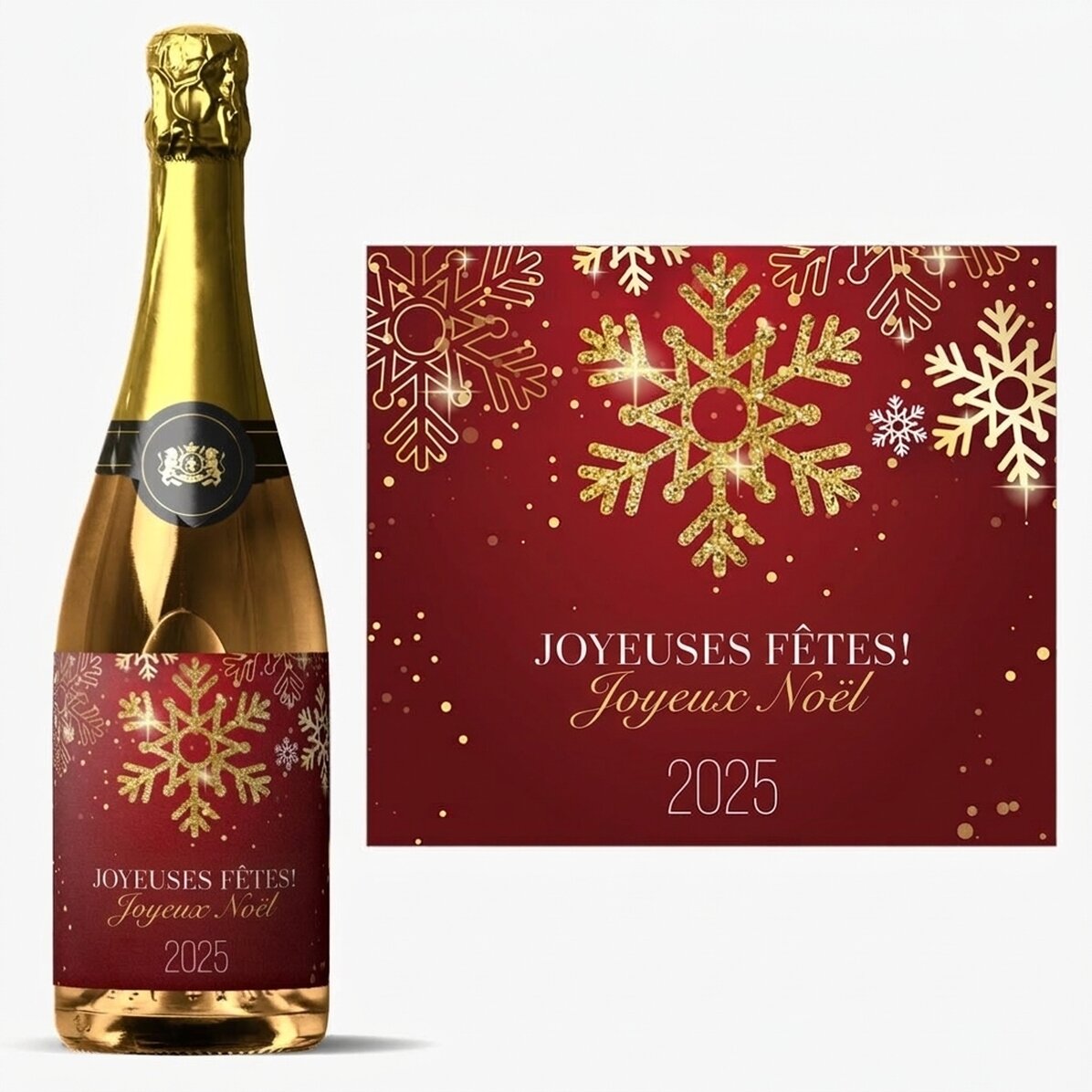Vin mousseux personnalisé avec un message - Flocons de neige