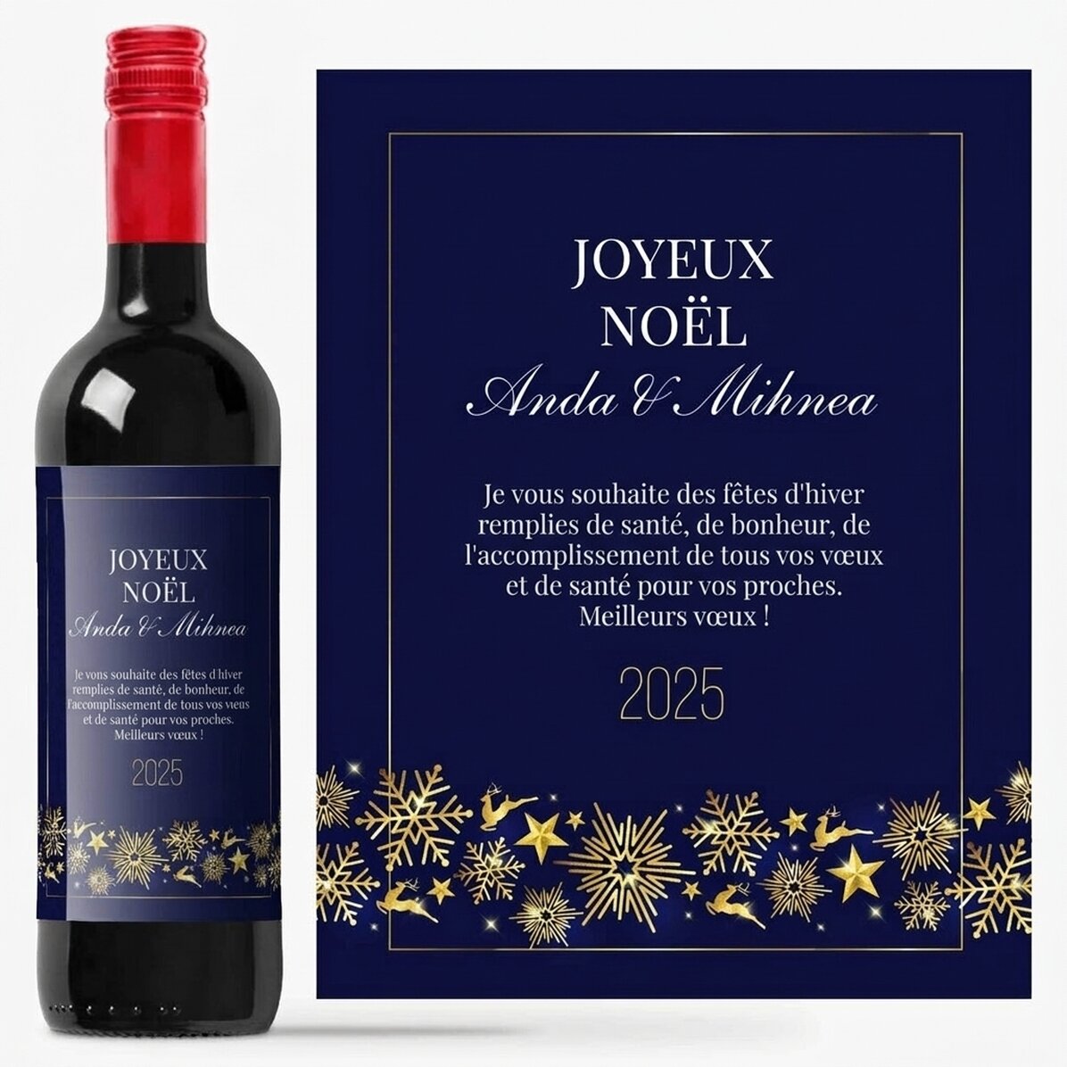Vin personnalisé avec un message - Golden Snowflakes