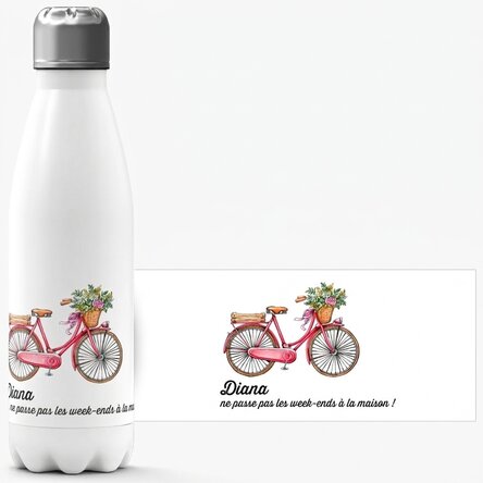 Thermos à base blanche personnalisé avec un texte - modèle vélo rétro