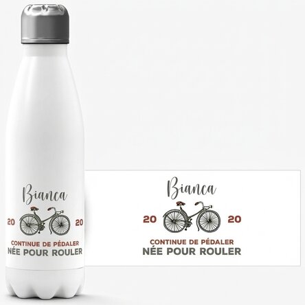 Thermos à base blanche personnalisé avec un nom et un texte - Vélo