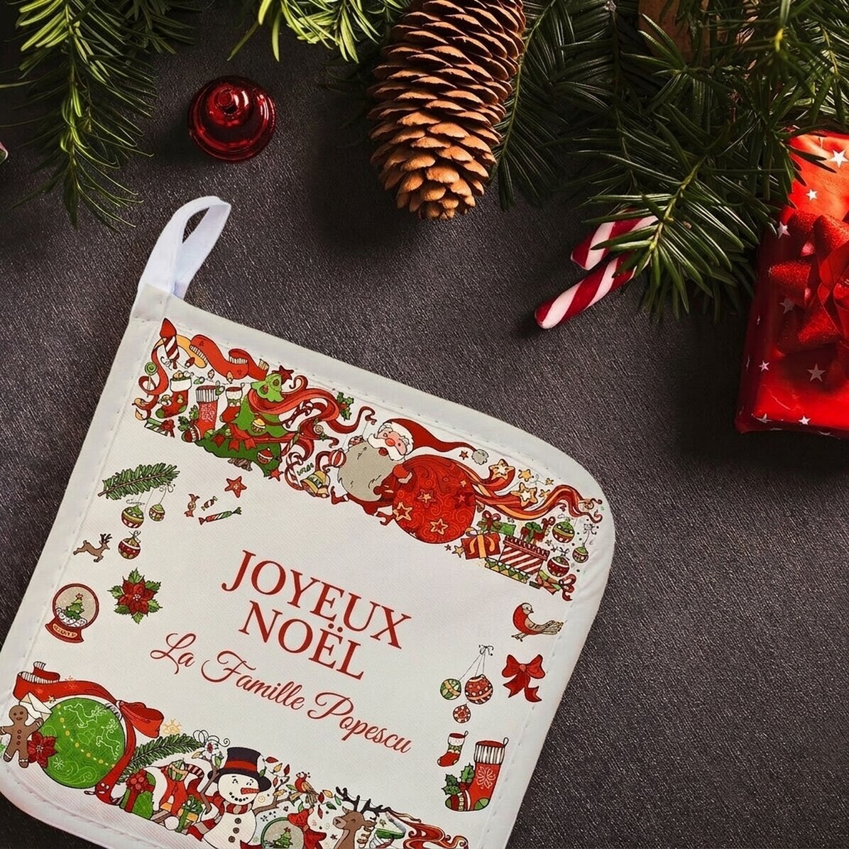 Dessous-de-plat personnalisé avec inscription - Noël traditionnel