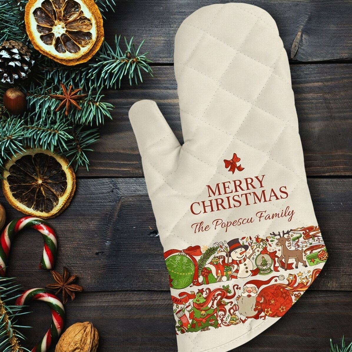 Gant de cuisine personnalisé avec inscription - Noël traditionnel
