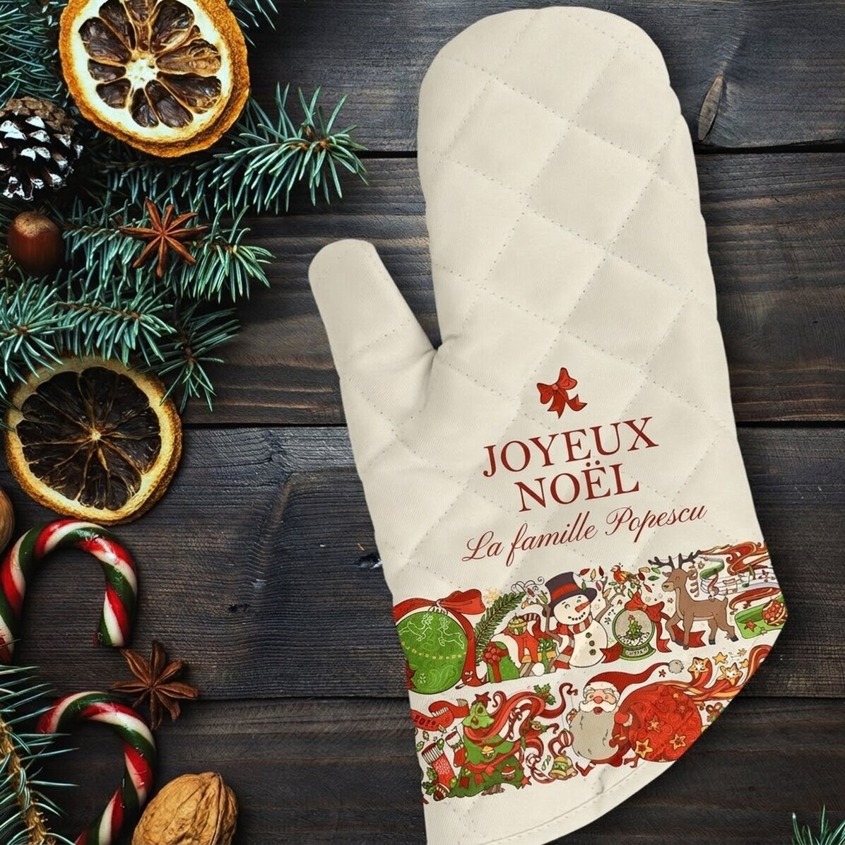Gant de cuisine personnalisé avec inscription - Noël traditionnel