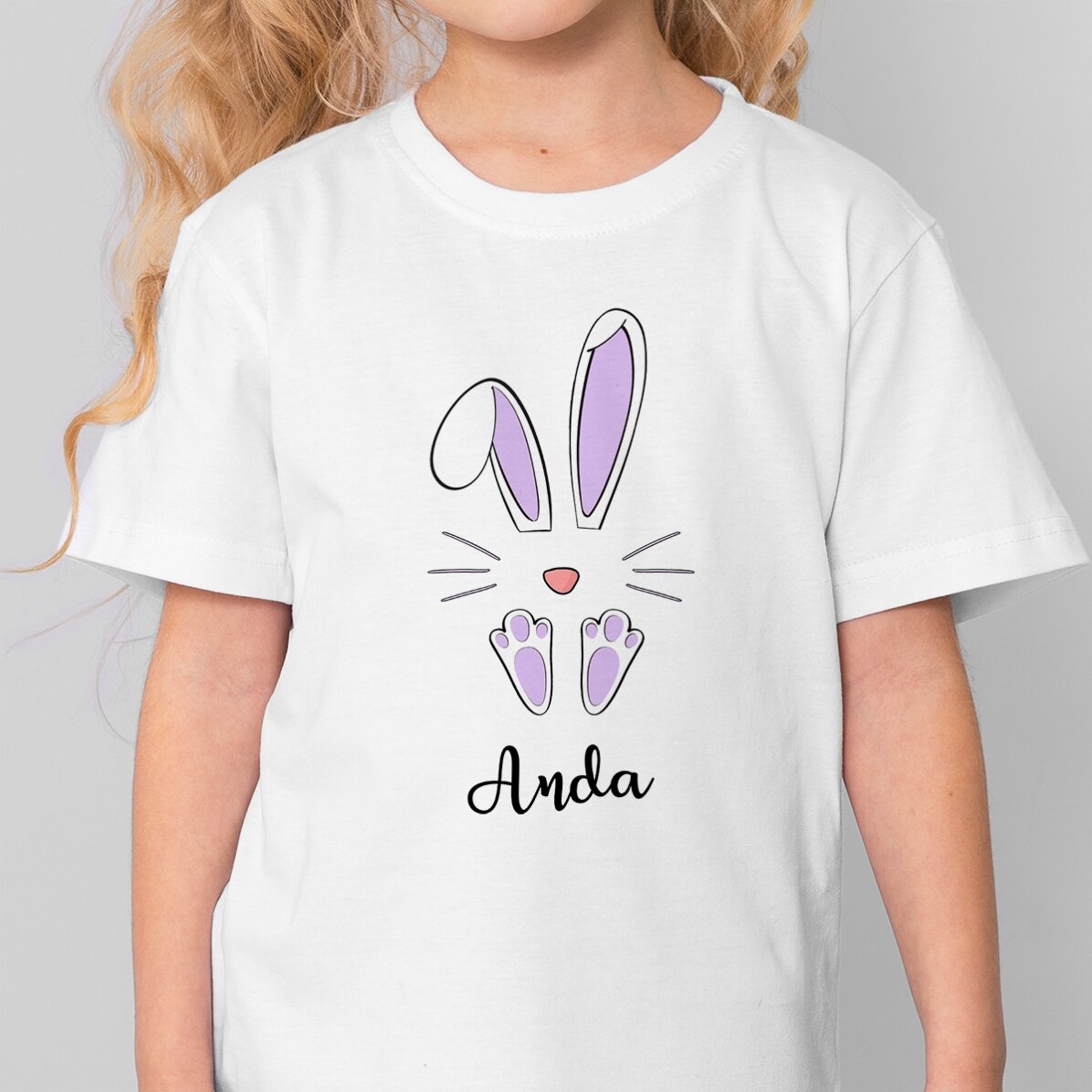 T-shirt en coton pour enfants personnalisé avec un prénom - Lapin de Pâques