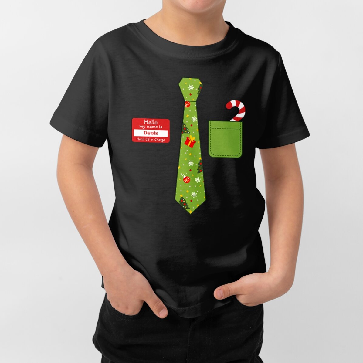 T-shirt en coton pour enfants personnalisé avec un texte - Cravate de Noël