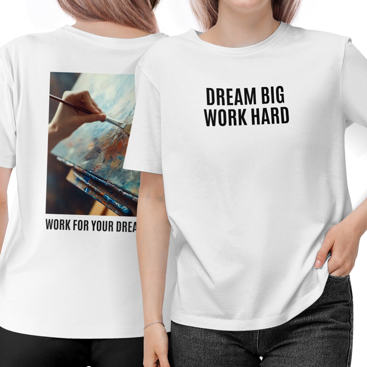 T-shirt en coton personnalisé avec des messages et une photo recto-verso