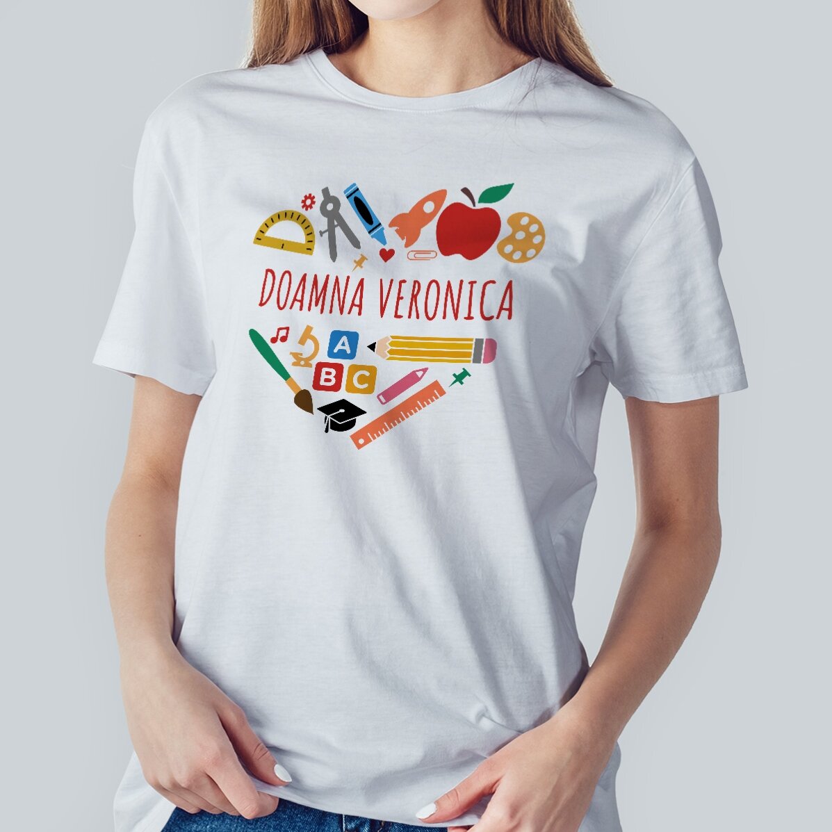 T-shirt en coton personnalisé avec le nom des enseignants - Heart