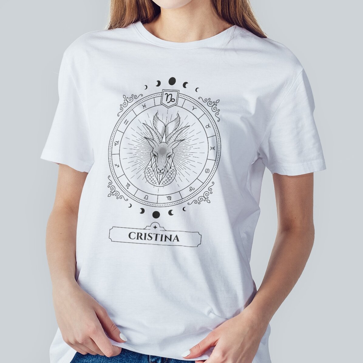 T-shirt en coton personnalisé avec prénom et signe du zodiaque - Capricorne