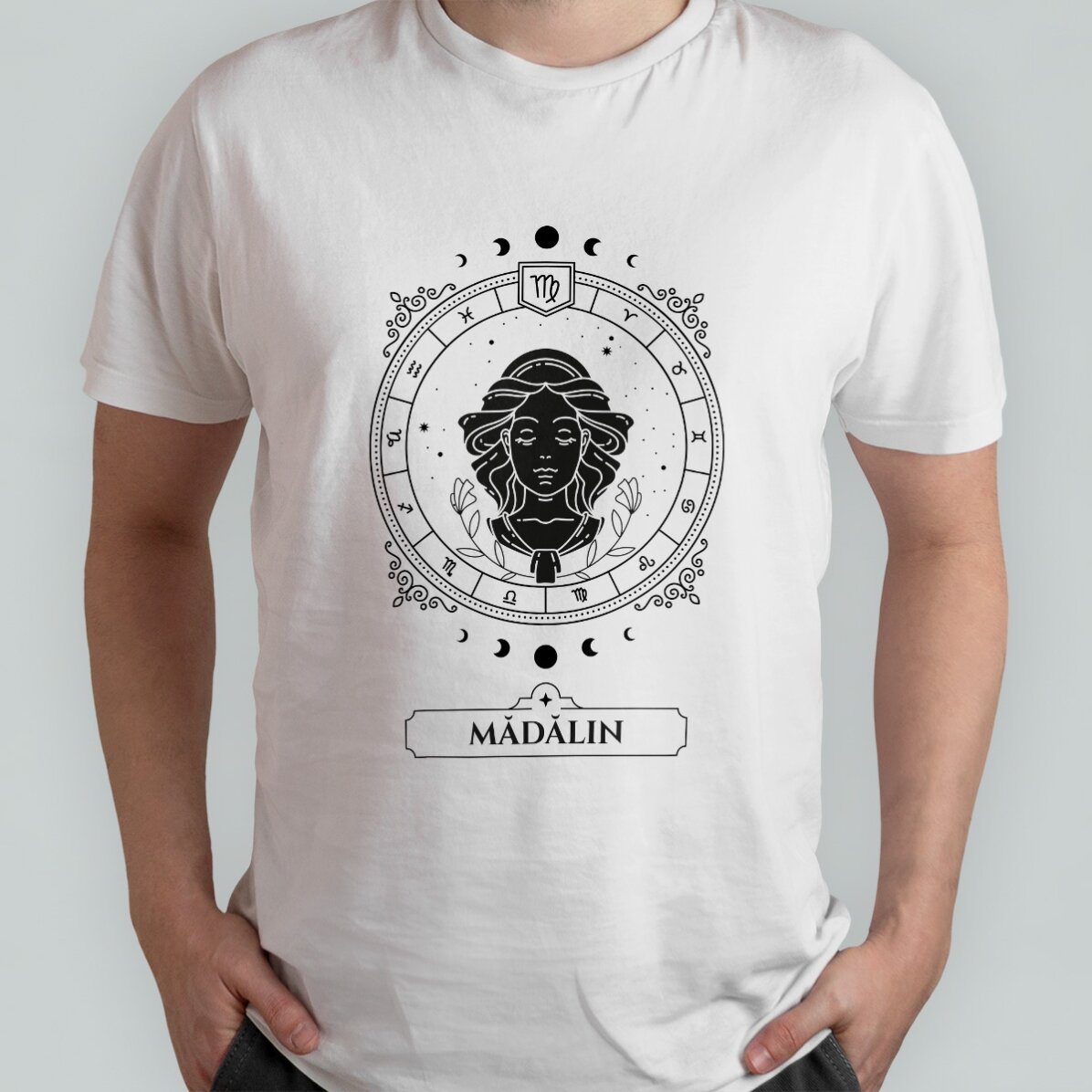 T-shirt en coton personnalisé avec un prénom et un signe du zodiaque - Vierge