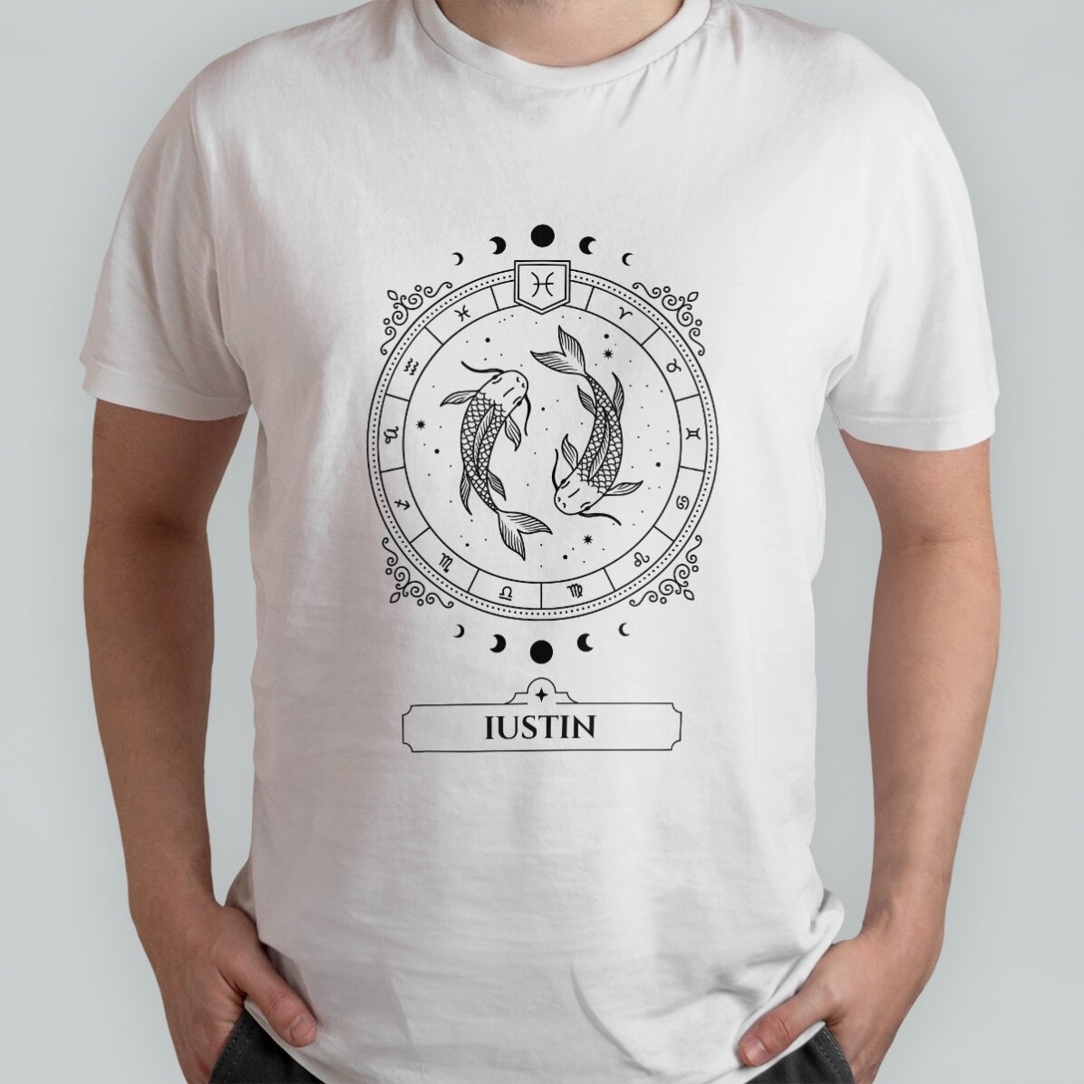 T-shirt en coton personnalisé avec prénom et signe du zodiaque - Poissons