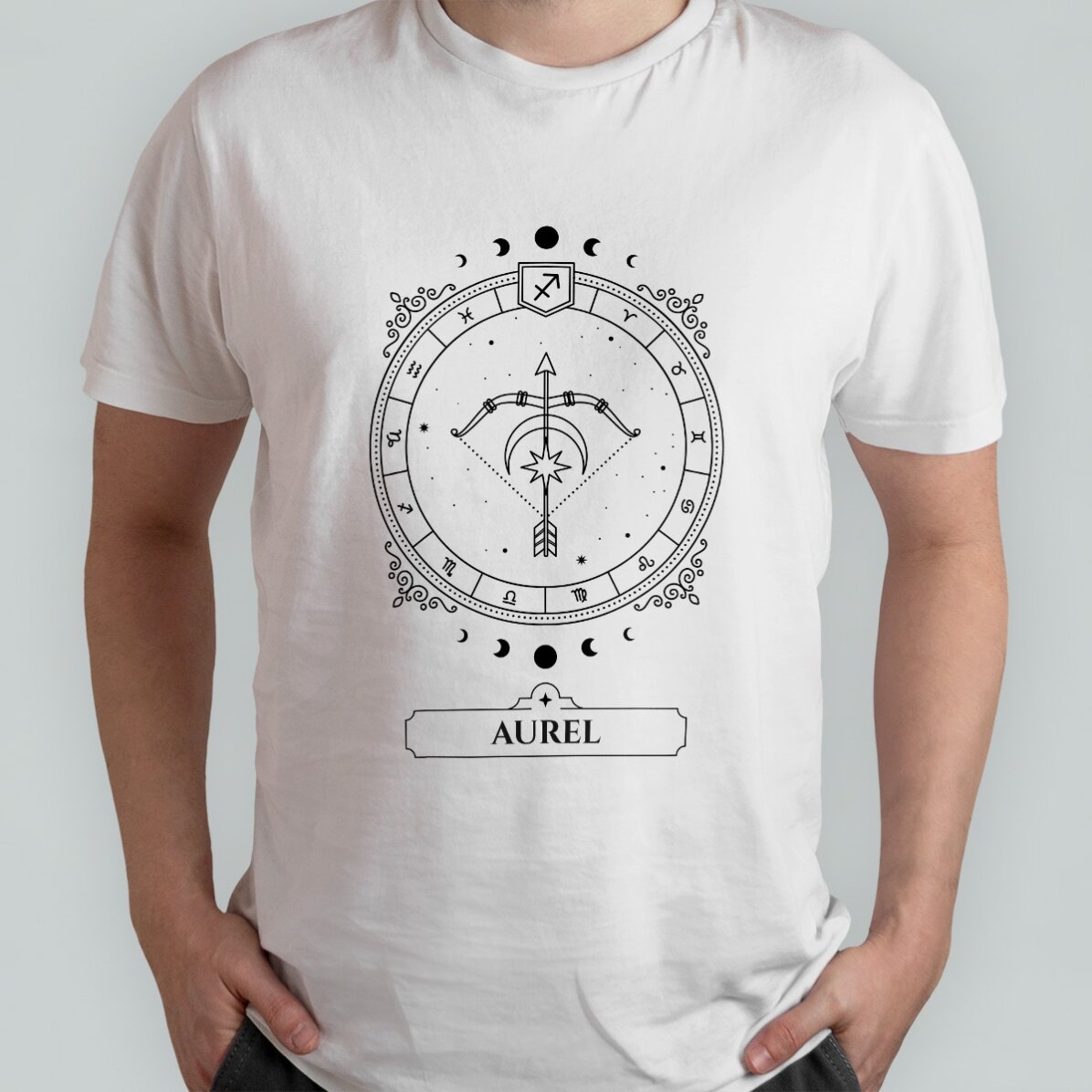 T-shirt en coton personnalisé avec prénom et signe du zodiaque - Sagittaire