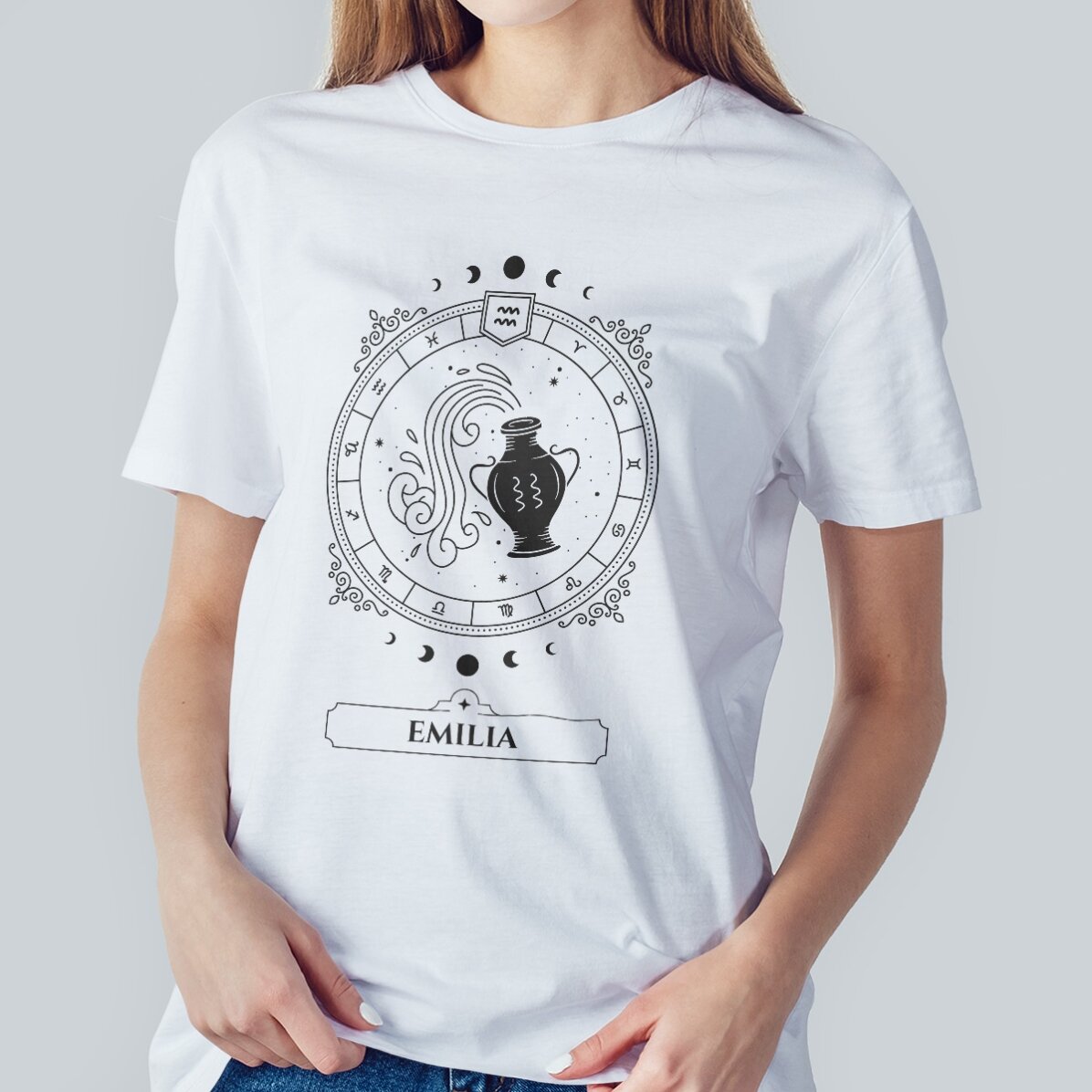 T-shirt en coton personnalisé avec prénom et signe du zodiaque - Verseau