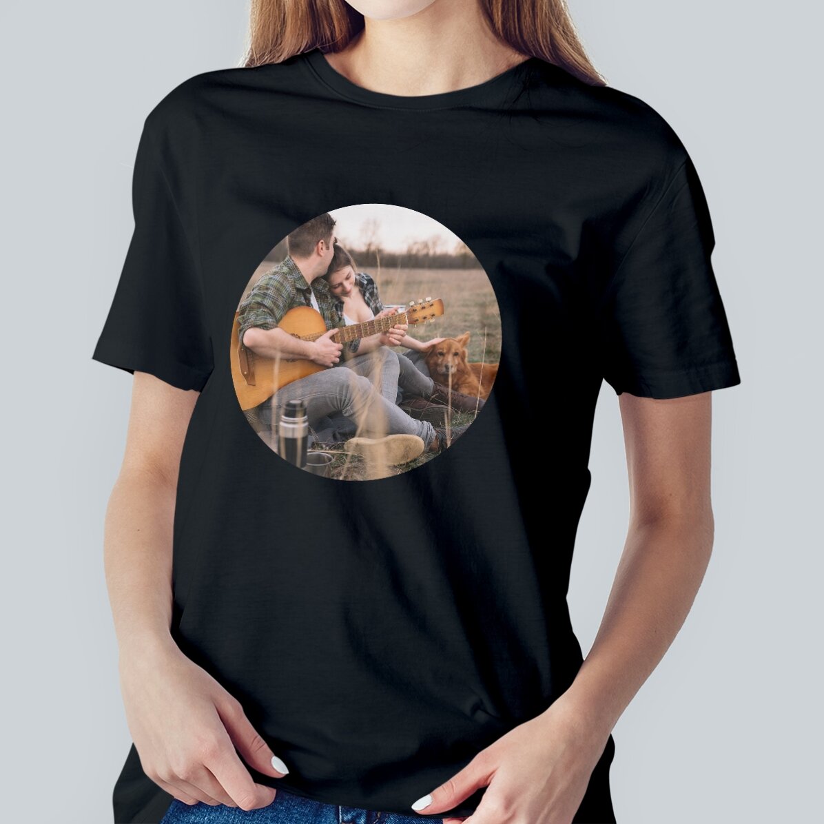 T-shirt en coton personnalisé avec une photo ronde