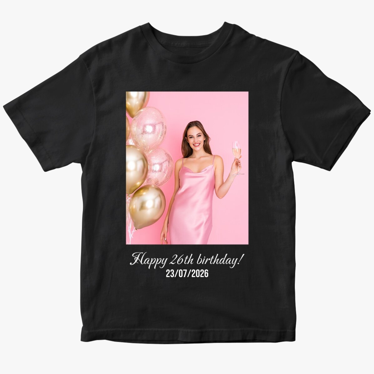 T-shirt en coton personnalisé avec une photo en portrait et un texte