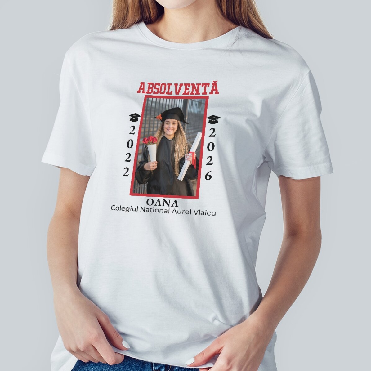 T-shirt en coton personnalisé avec photo et texte - Remise des diplômes