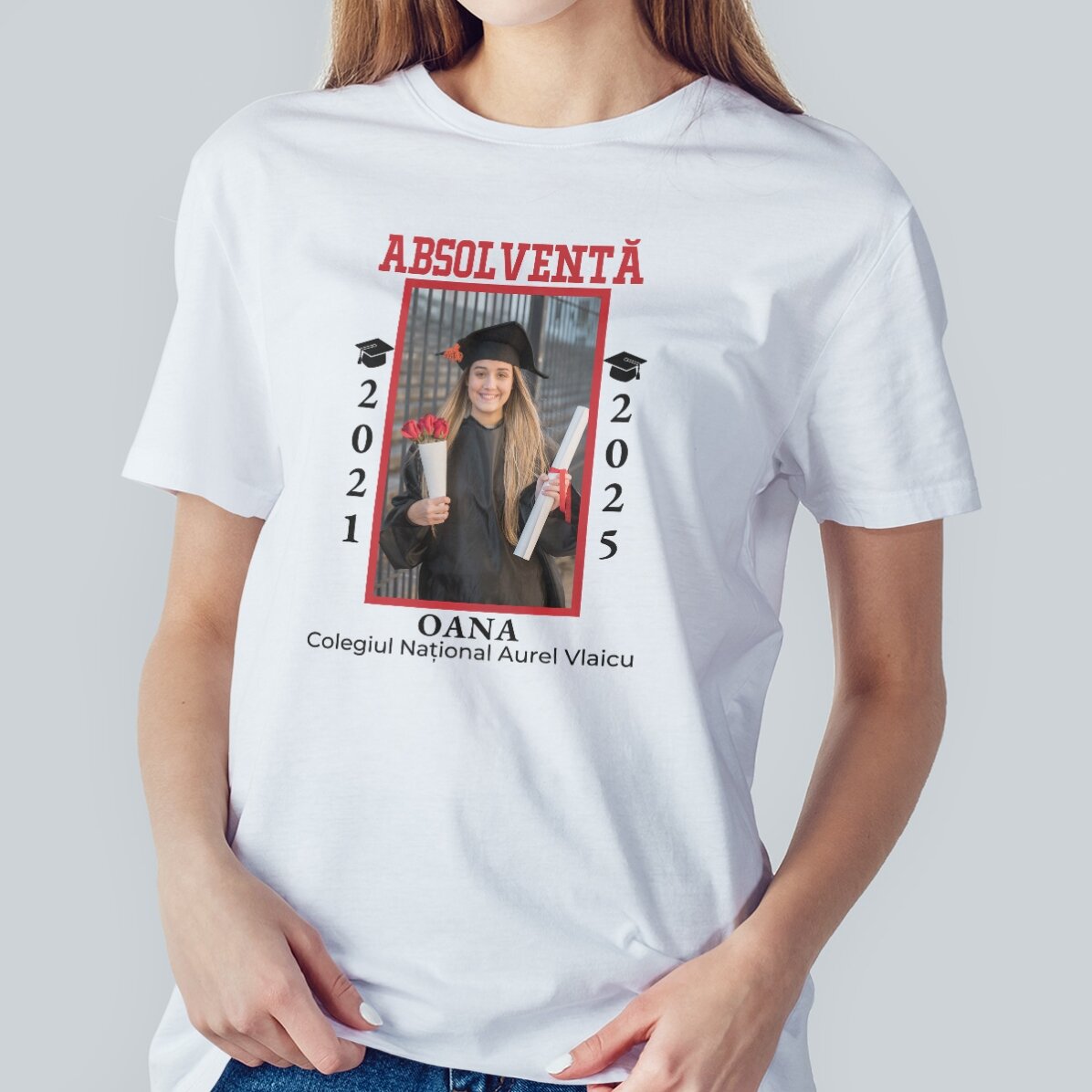 T-shirt en coton personnalisé avec photo et texte - Remise des diplômes