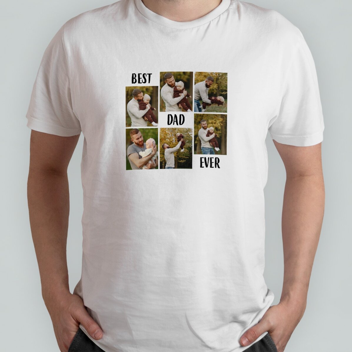 T-shirt en coton personnalisé avec un texte et 6 photos - « Best dad ever »