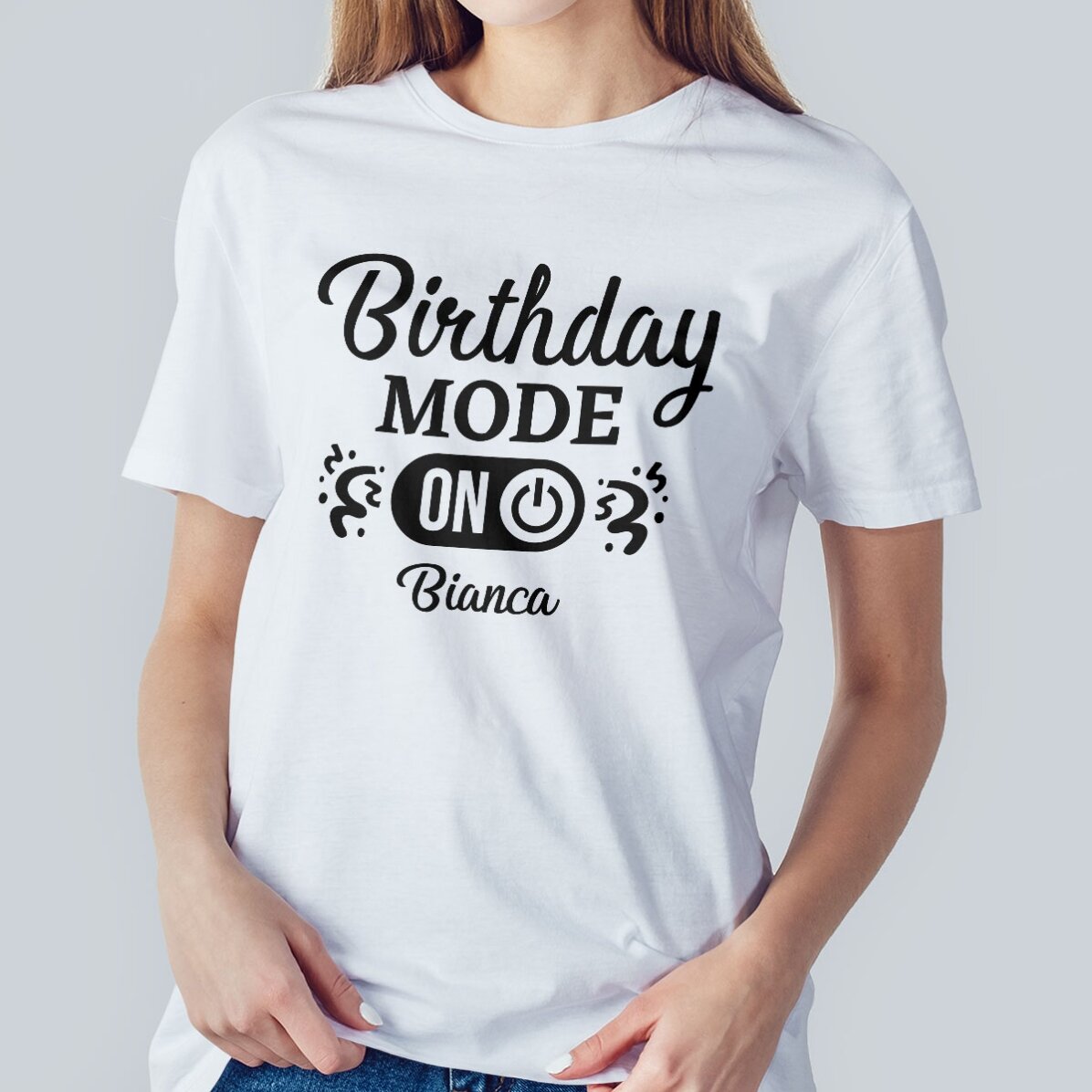 T-shirt en coton personnalisé avec inscription - Birthday Mode ON