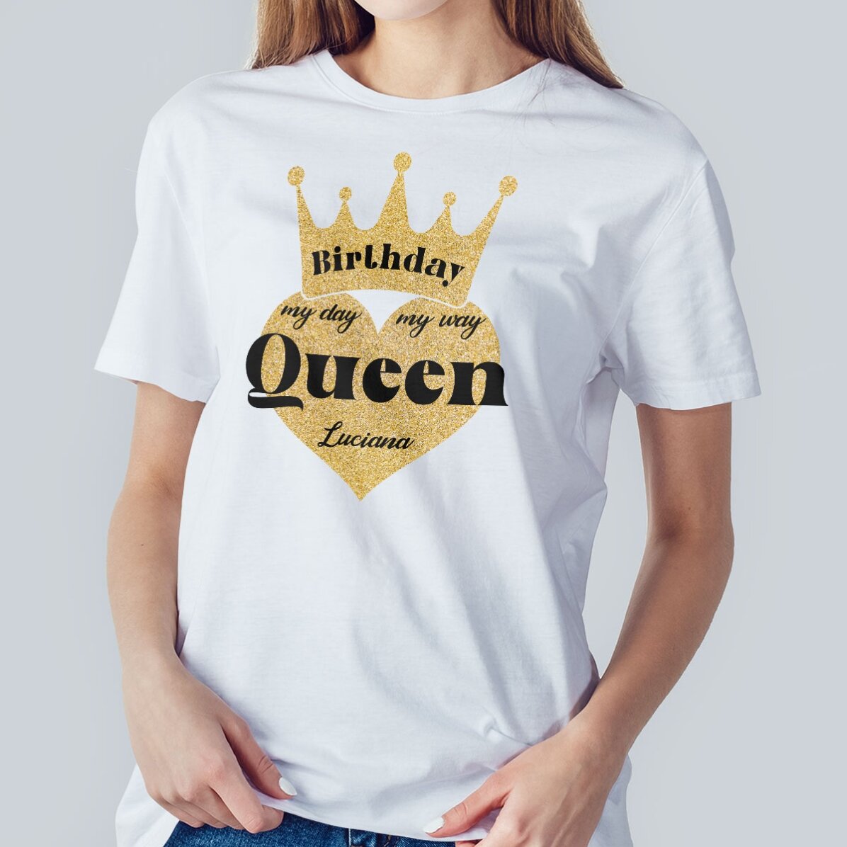 T-shirt en coton personnalisé avec inscription - Birthday Queen