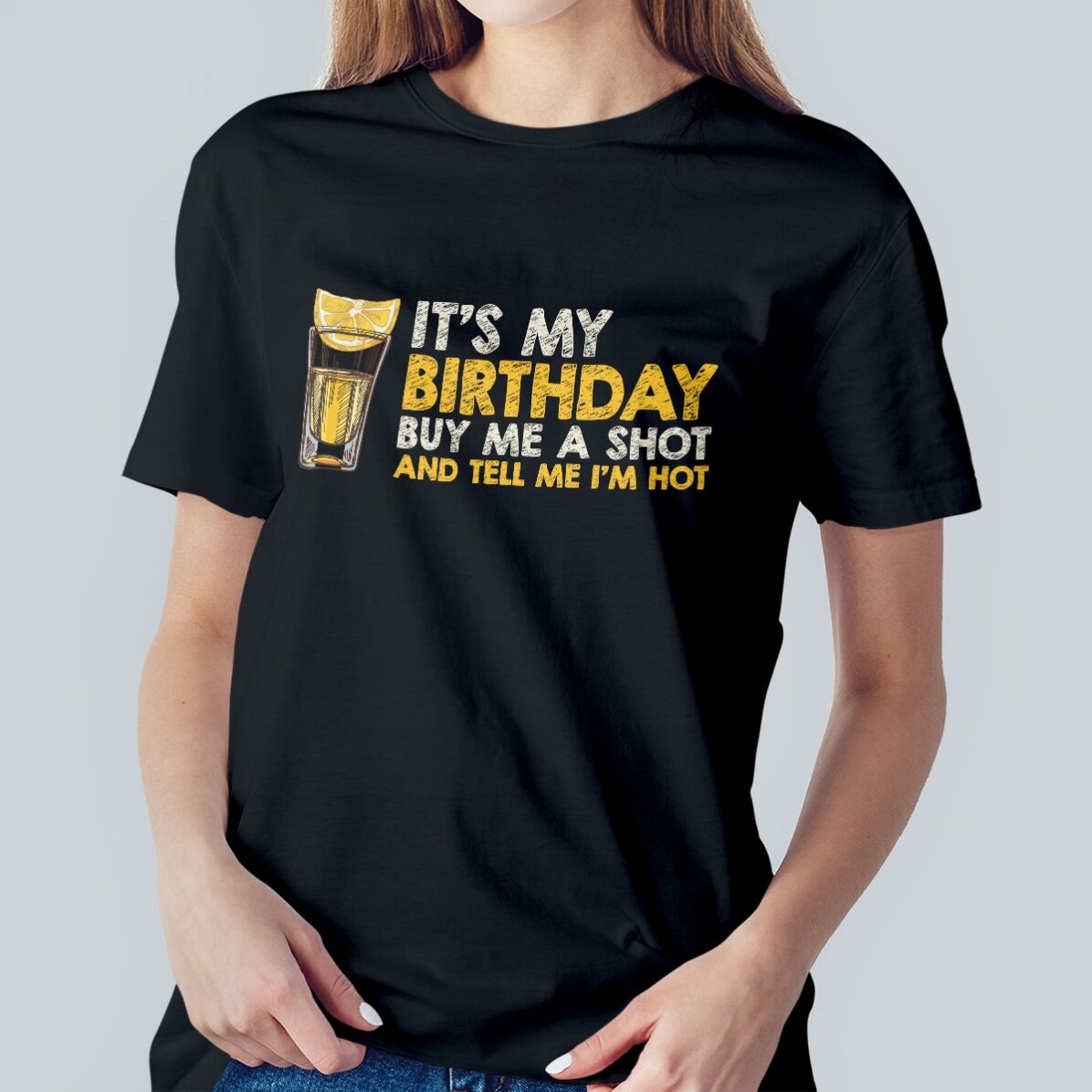 T-shirt en coton personnalisé avec le texte « Buy me a shot »
