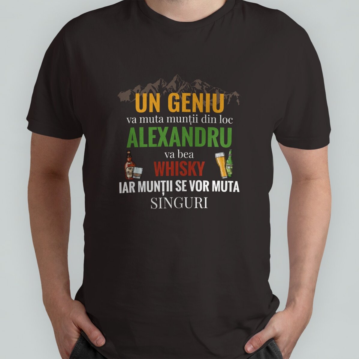 T-shirt en coton personnalisé avec un texte - « Mut muntii »