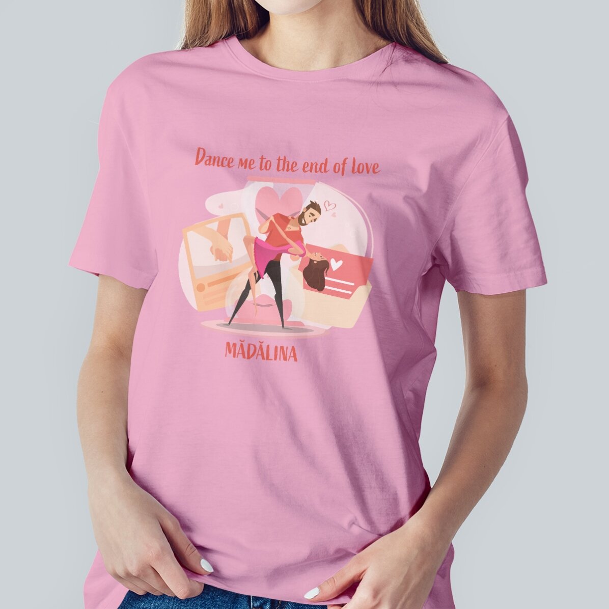 T-shirt en coton personnalisé avec le texte « Dance me to the end of love »