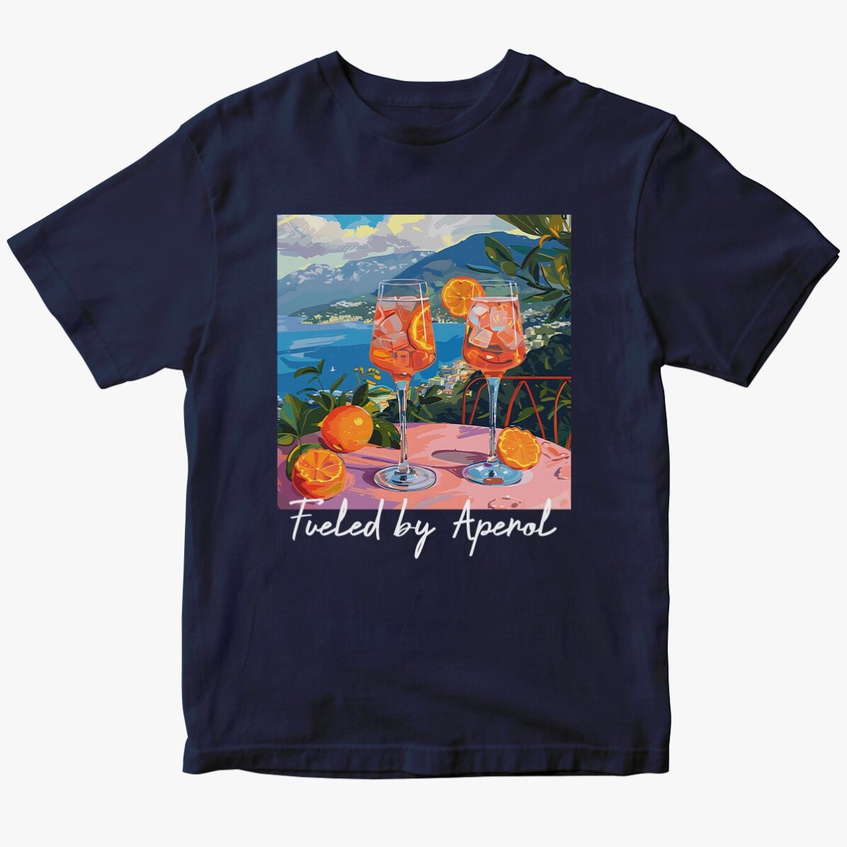 T-shirt en coton personnalisé avec un texte - Fueled by Aperol