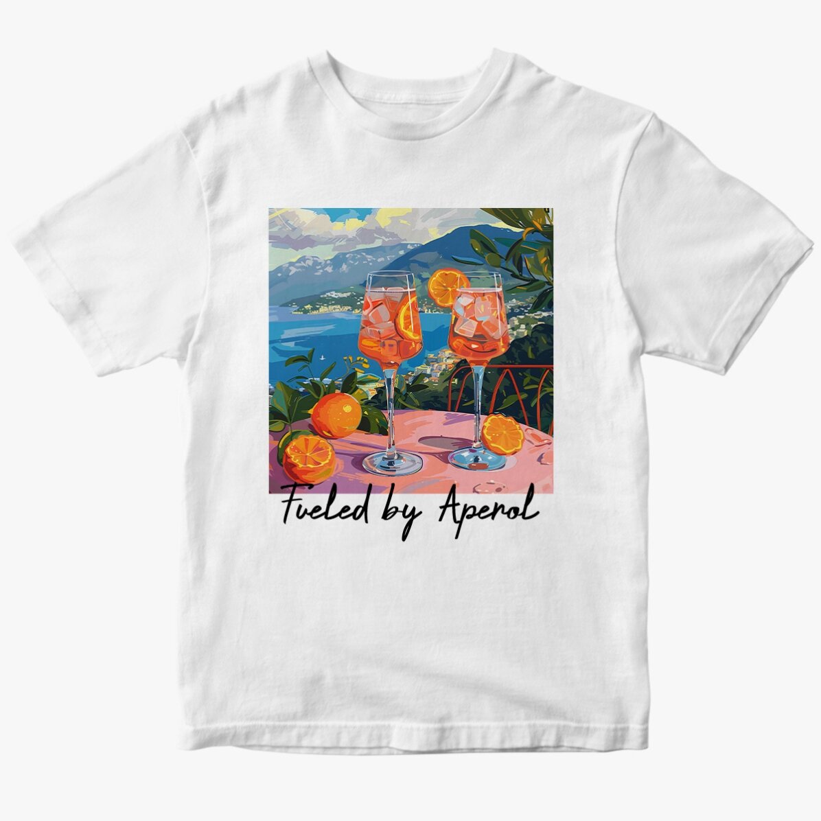 T-shirt en coton personnalisé avec un texte - Fueled by Aperol