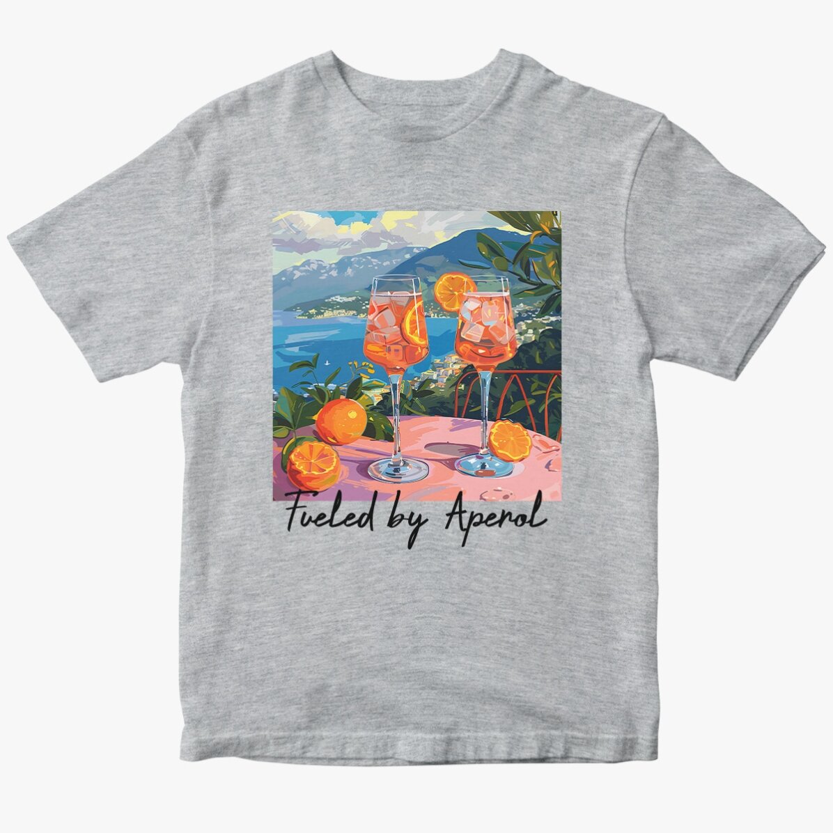 T-shirt en coton personnalisé avec un texte - Fueled by Aperol