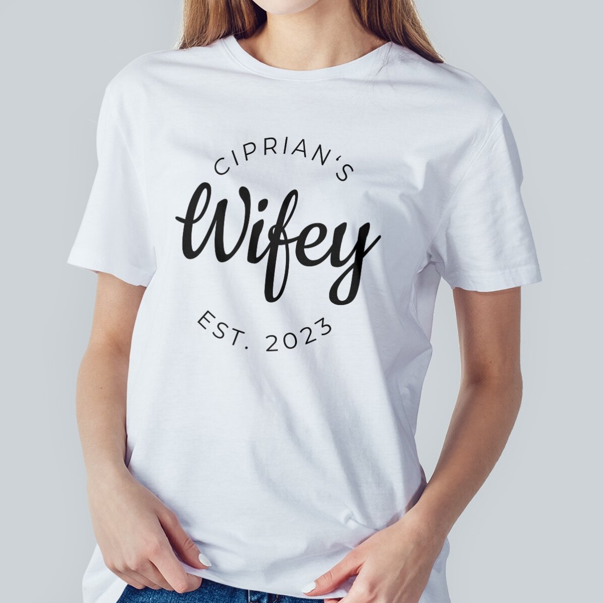 T-shirt en coton personnalisé avec inscription - Hubby & Wifey