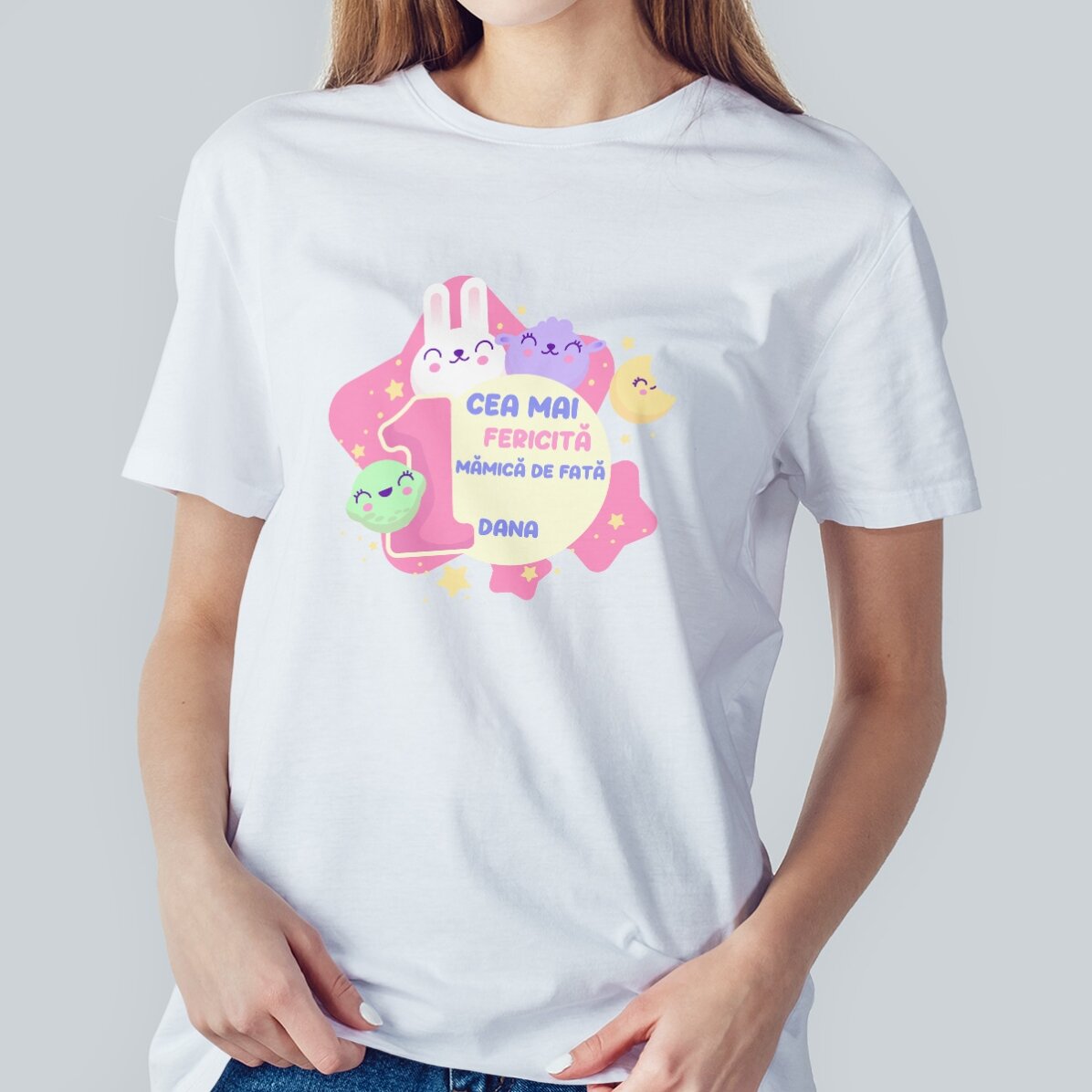 T-shirt en coton personnalisé avec un texte (modèle pour filles) - 1er anniversaire