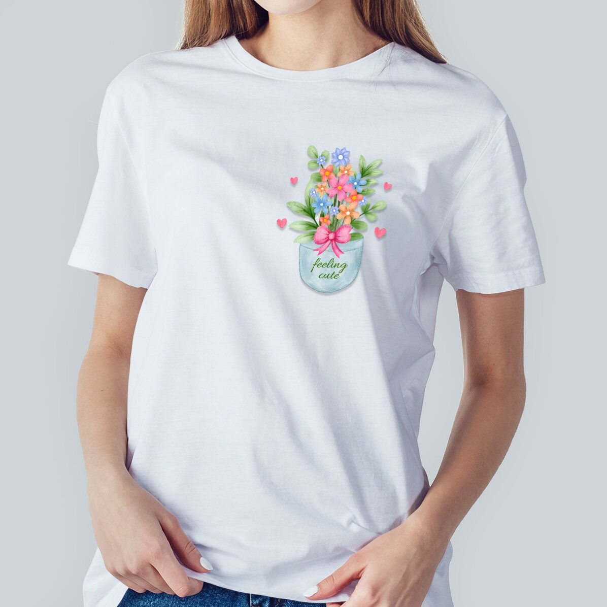 T-shirt en coton personnalisé avec un texte - Pocket flowers