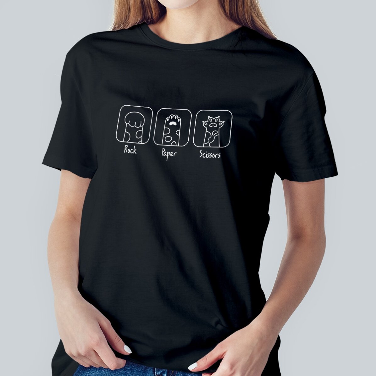 T-shirt en coton personnalisé avec le texte « Rock, paper, scissors »