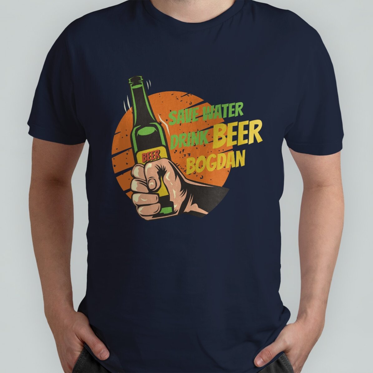 T-shirt en coton personnalisé avec le texte « Save water, drink beer »