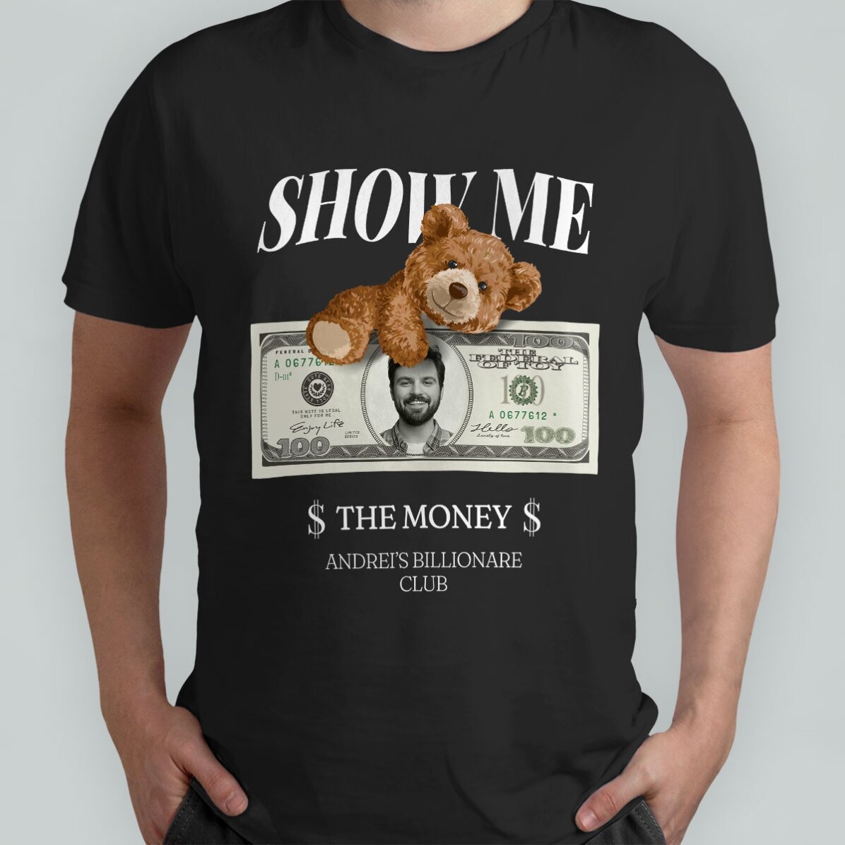 T-shirt en coton personnalisé avec photo et texte - Show me the money