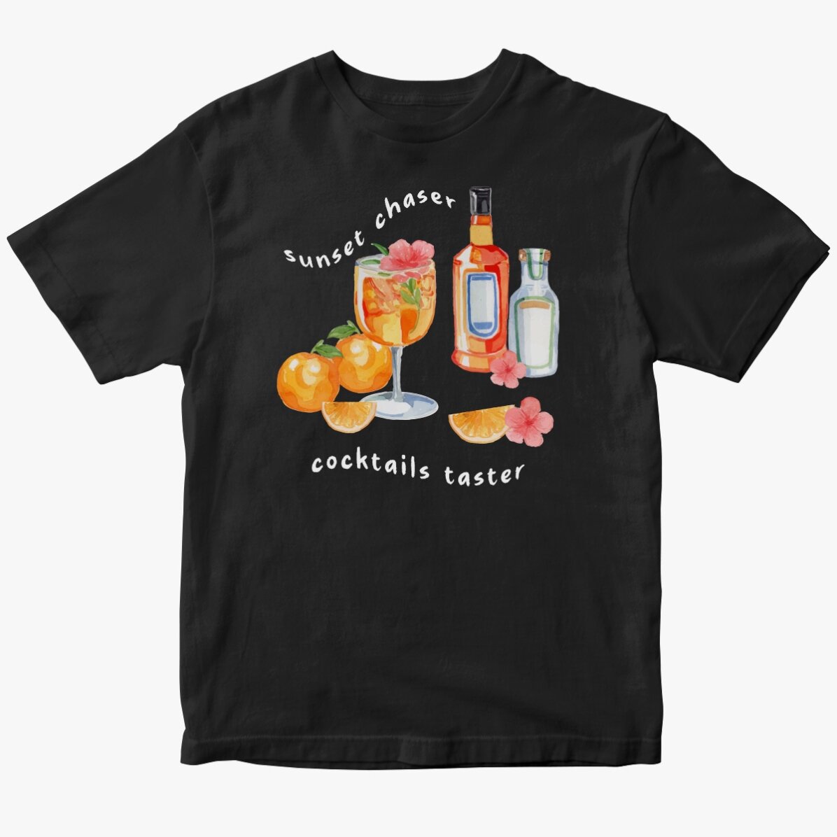 T-shirt en coton personnalisé avec inscription - Sunset & cocktails
