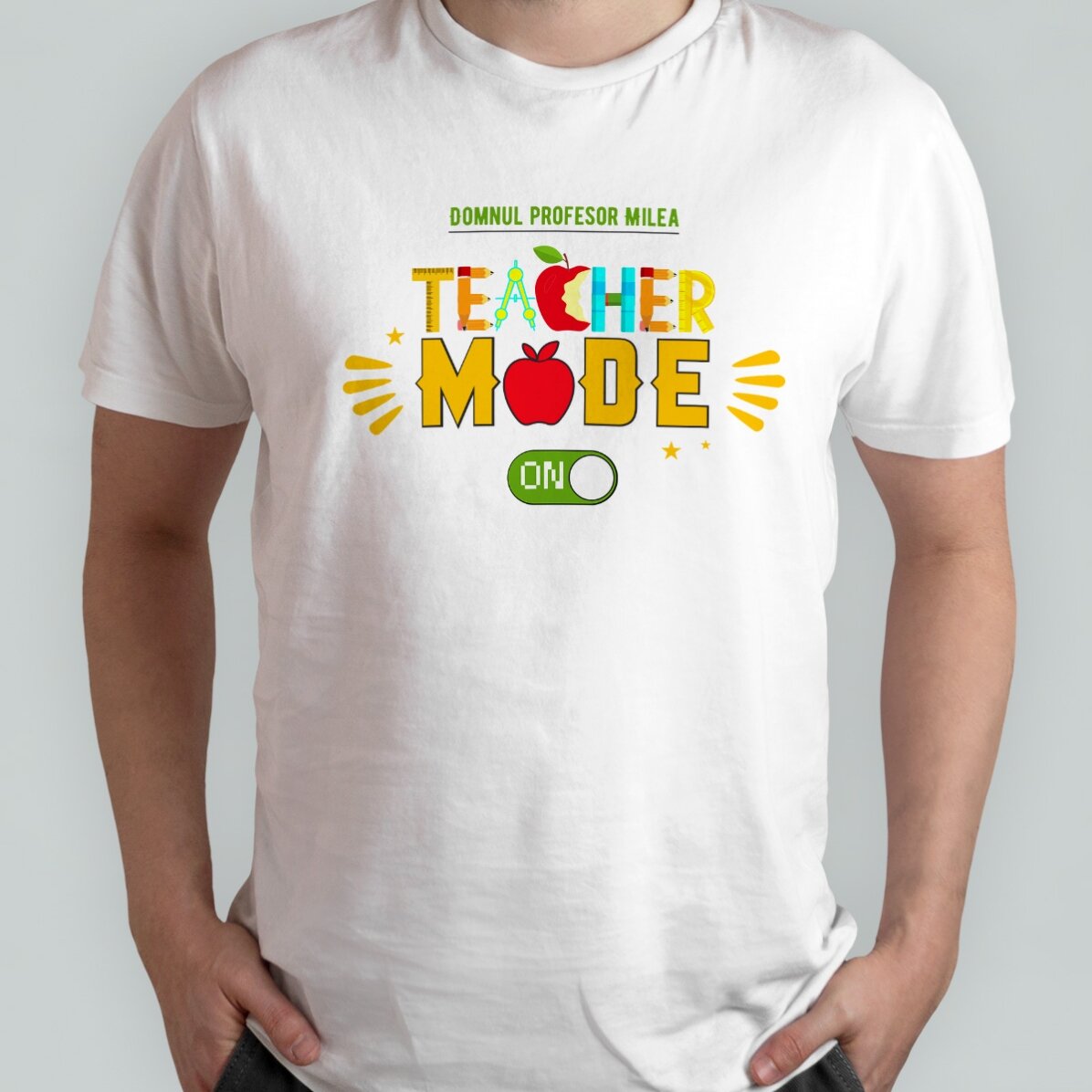 T-shirt en coton personnalisé avec inscription - « Teacher mode on »