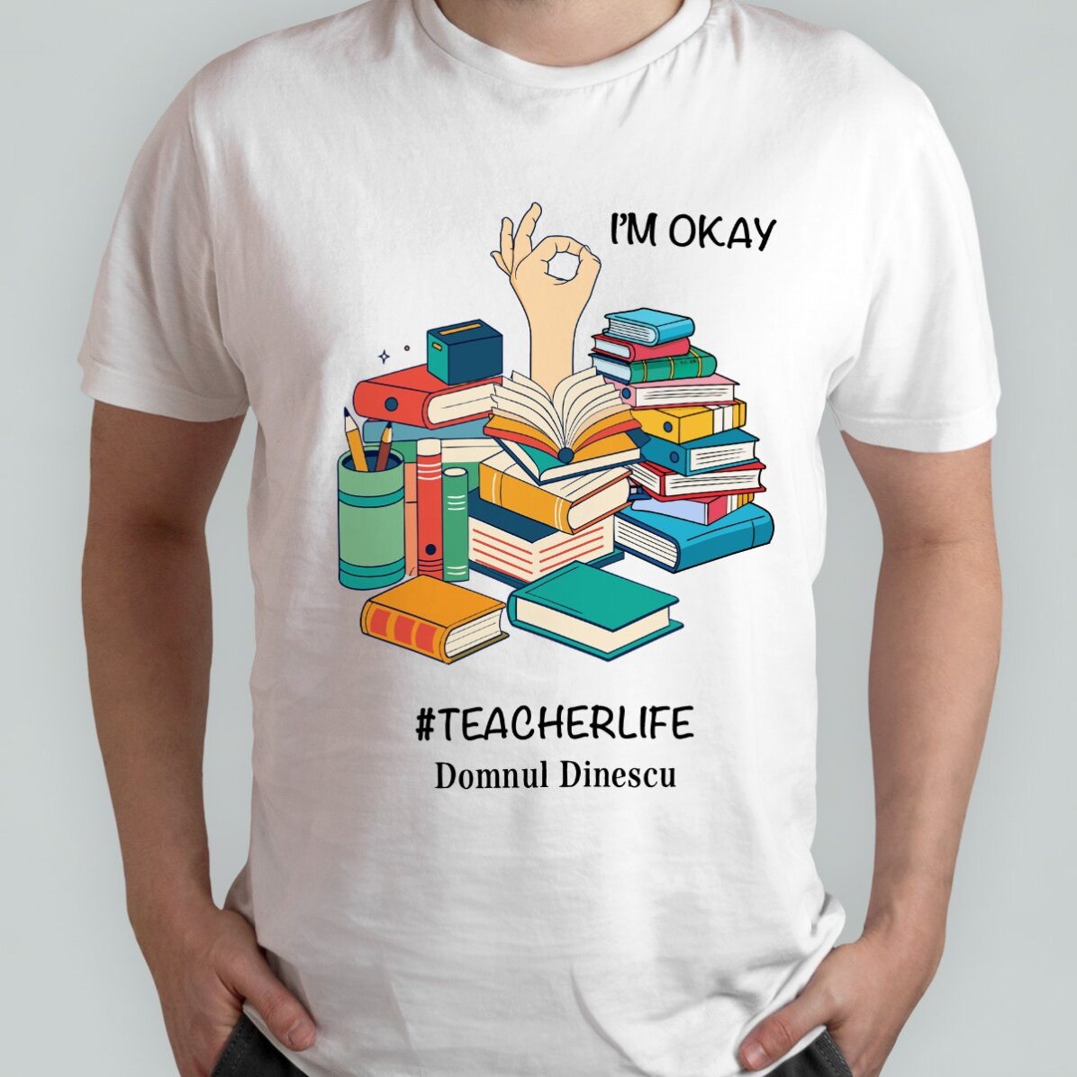 T-shirt en coton personnalisé avec un texte - #TEACHERLIFE