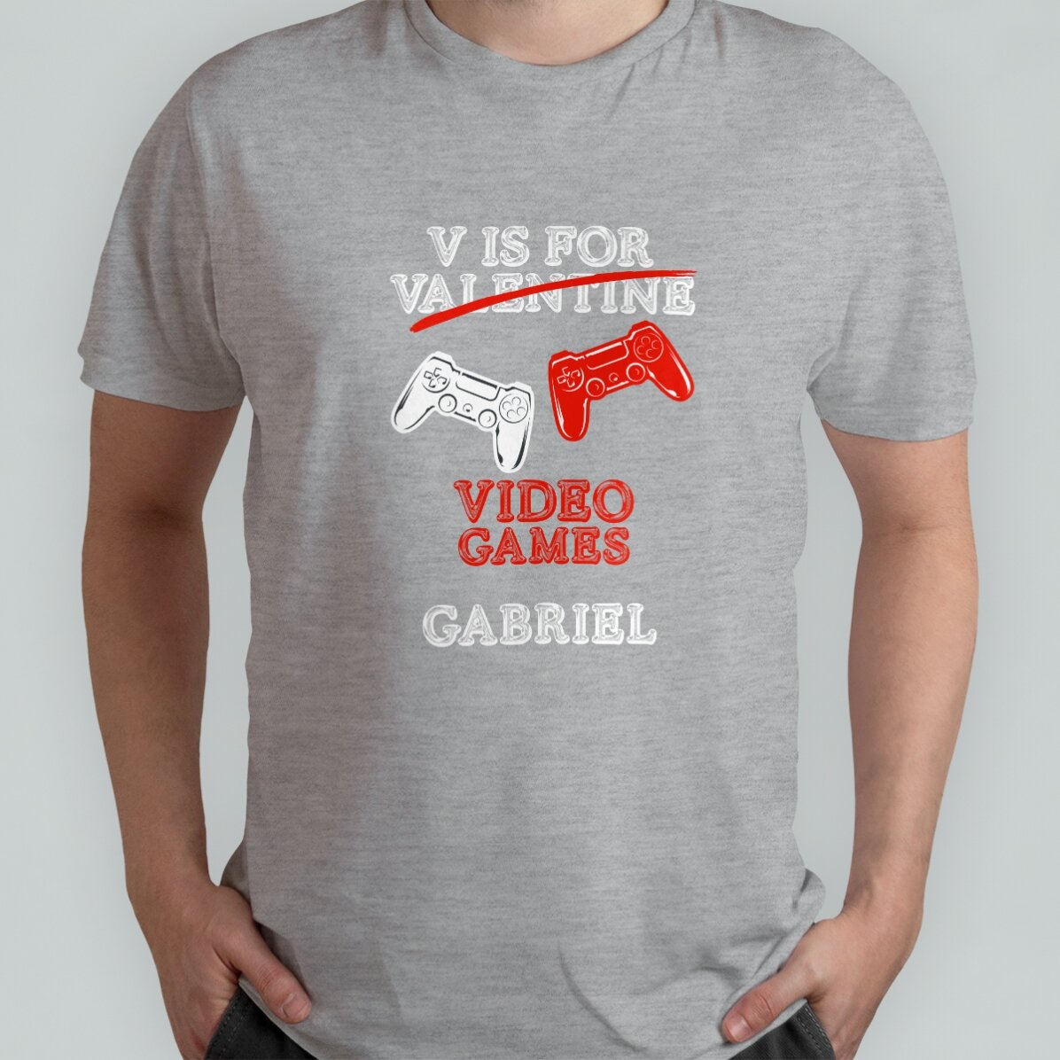 T-shirt en coton personnalisé avec inscription - V is for Video Games