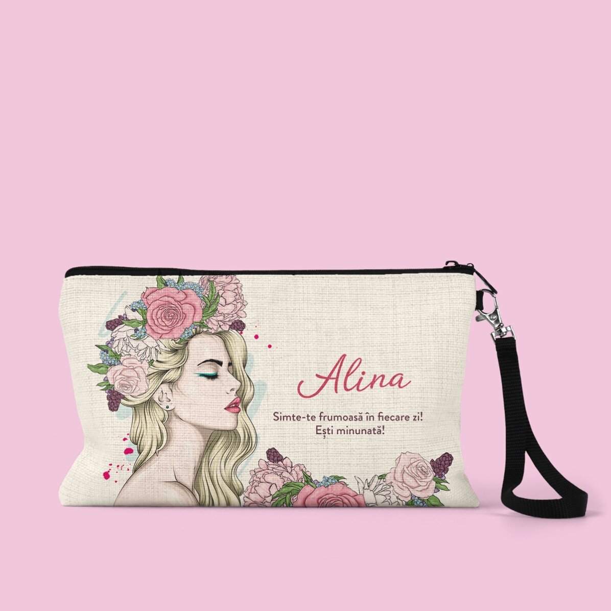 Trousse de maquillage personnalisée avec inscription - Floral beauty