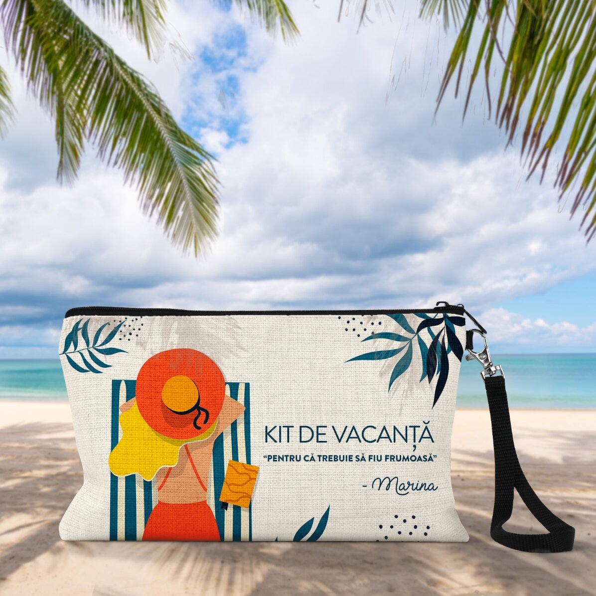 Trousse de maquillage personnalisée avec inscription - Kit de vacances