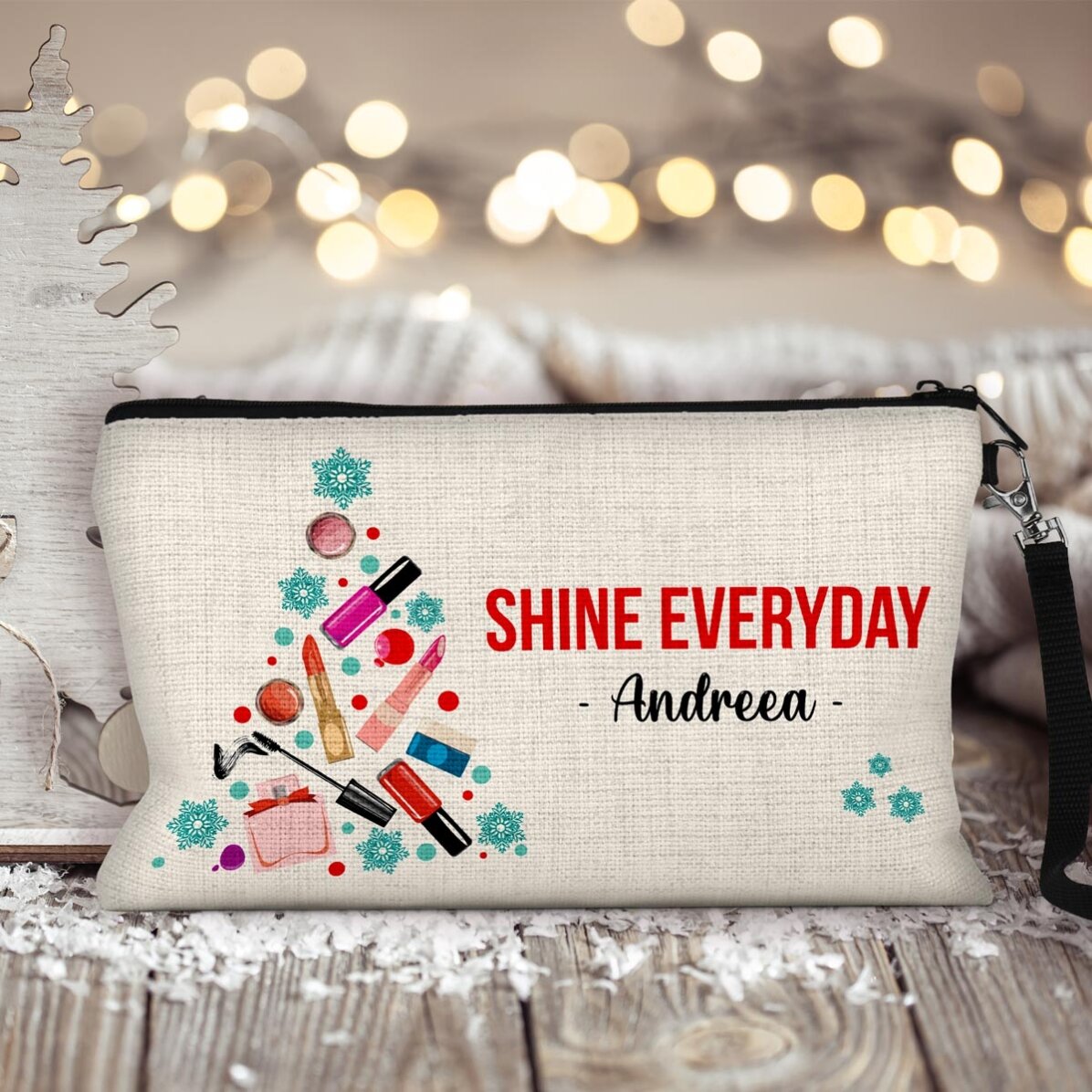 Trousse de maquillage personnalisée avec un message pour Noël